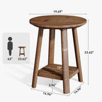 Round Side Table with 2-Tier Storage Shelf, Solid Wood End Table for Small Spaces