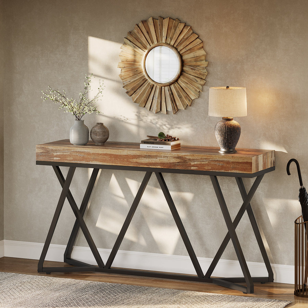 Farmhouse Console Table, 55" Sofa Table Wood Entryway Table