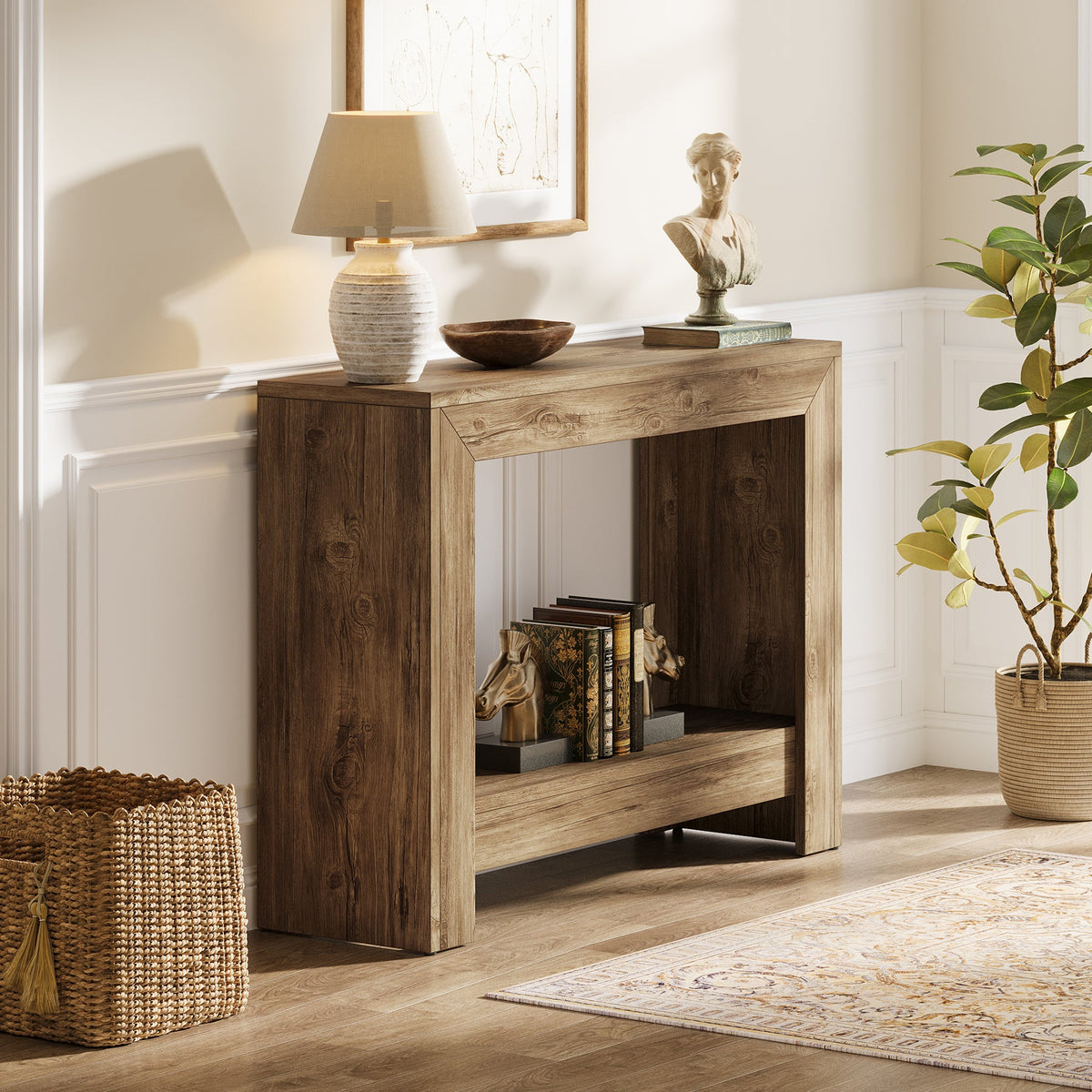 41.3-Inch Narrow Console Table with Storage Shelves, Farmhouse Hallway and Sofa Table