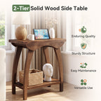 23.62-Inch Solid Wood End Table with Lower Shelf, Farmhouse Side Table for Living Room