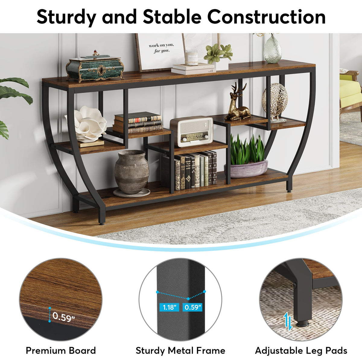 70.9" Sofa Table with Shelves, Console Table for Living Room