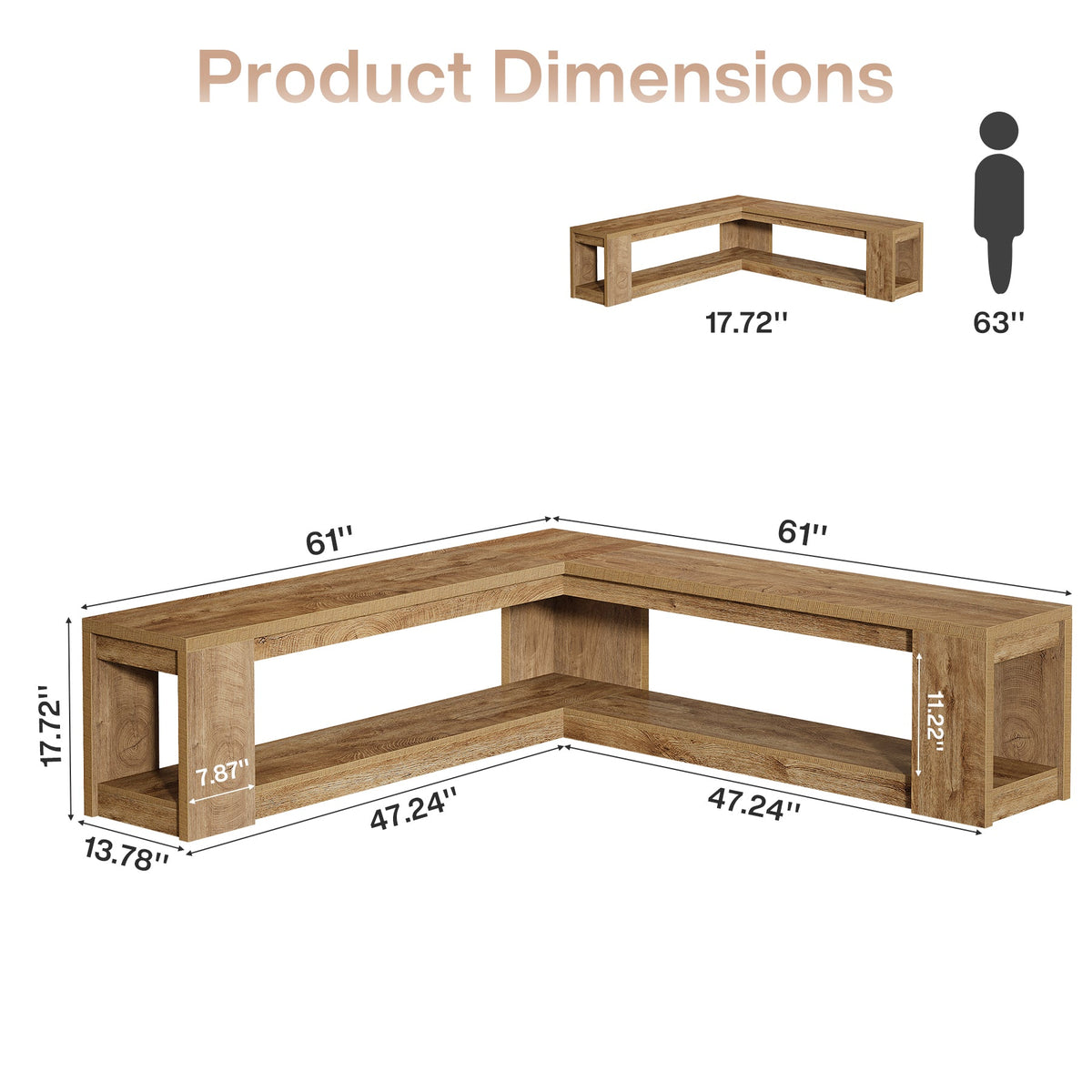 61-Inch L-Shaped Shoe Bench with Storage, Farmhouse Corner Entryway Bench for Dining Room Living Room and Cloakroom