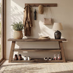 62.99 Inch Solid Wood Console Table with 3-Tier Shelves, Farmhouse Hallway Table