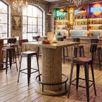 39-Inch Square Bar Table, Wooden Bistro Table with Footrest for Kitchen and Cafe