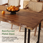 63-Inch Solid Wood Dining Table with Live-Edge Inspired Top and Metal U-Frame, Industrial Kitchen Table for 4-6 People