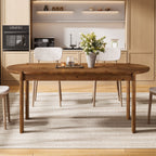 63-Inch Solid Wood Oval Dining Table, Farmhouse Dinner Table with Sturdy Base for 4-6