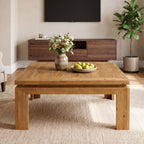 39.4-Inch Solid Wood Coffee Table with Recessed Edge, Square Farmhouse Center Table for Living Room
