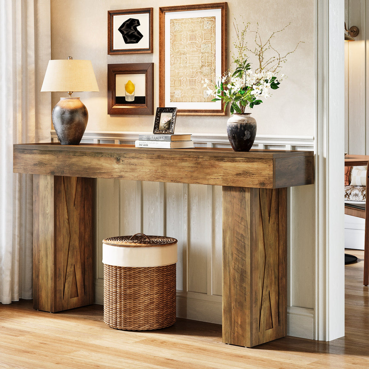 63 Inch Narrow Console Table with X-Frame Legs, Farmhouse Sofa Table for Entryway and Hallway