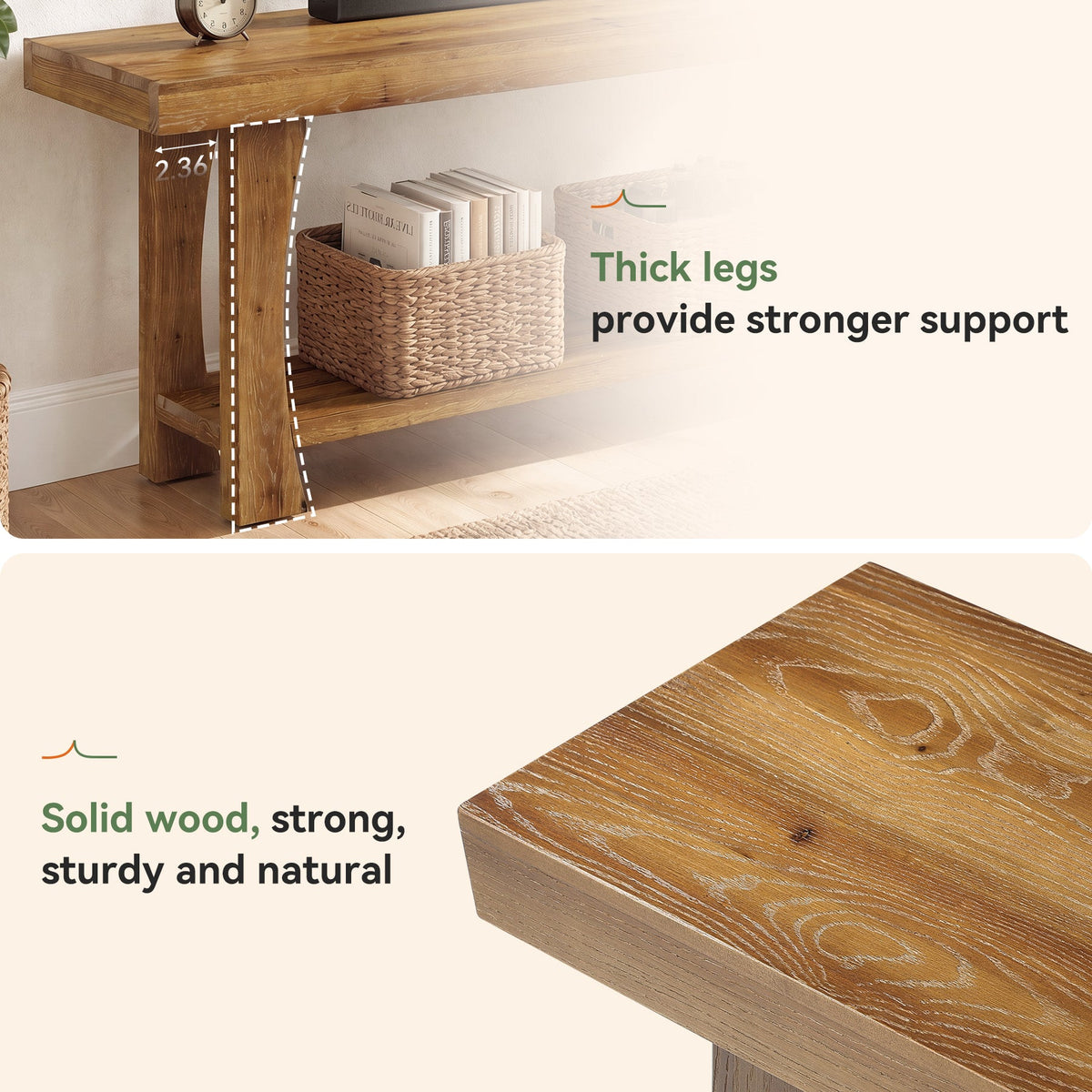 Solid Wood TV Stand for TVs up to 70 Inch, Farmhouse Media Console with Slatted Shelf