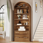 76.8-Inch Arched Bookcase with File Cabinet Drawer, 5-Tier Storage for Home Office