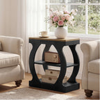 23.6 Inch Narrow End Table with 3-Tier Storage, Wooden Side Table with Curved Frame