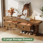 55 Inch Solid Wood Storage Bench with 2 Drawers, Farmhouse Entryway Seat for Hallway