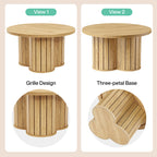 31.5-Inch Round Coffee Table, Wooden Circle Center Table with Fluted Three-Lobed Base for Living Room Apartment