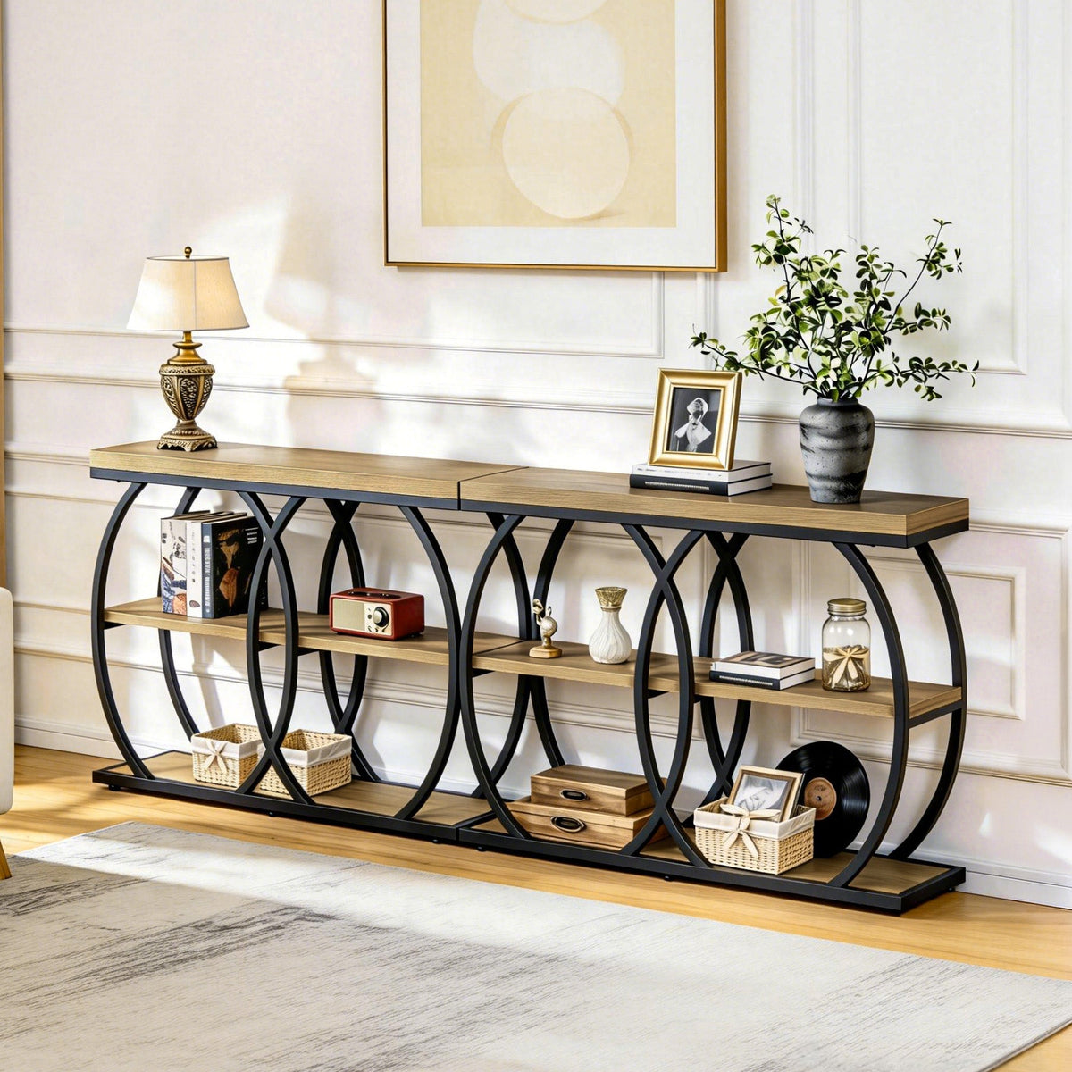 41.3" Industrial Console Table with 3-Tier Storage, Entryway Table for Living Room Hallway Foyer