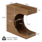 11.8-Inch Wide Solid Wood C-Shaped Side Table with 2-Tier Storage Shelf