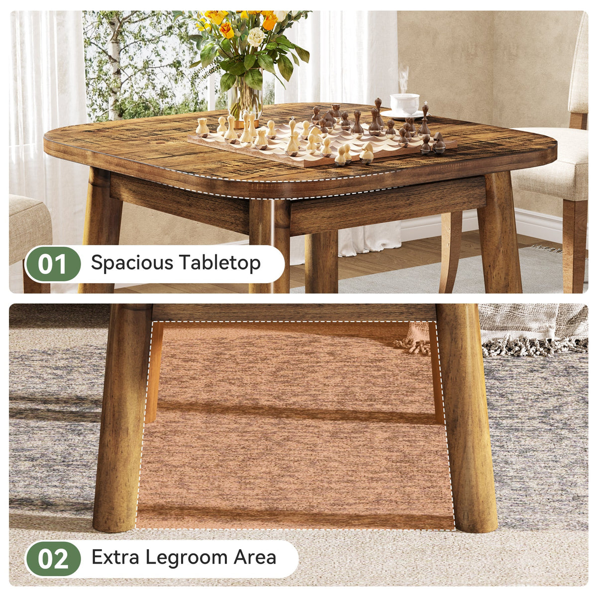 31.5" Solid Wood Square Coffee Table, Corner Farmhouse Center Table for Living Room