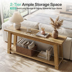 70.9-Inch Solid Wood Console Table with 2-Tier Storage Shelf, Farmhouse Entryway Table for Living Room and Hallway