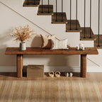 62.99 Inch Solid Wood Entryway Bench, Farmhouse End of Bed Bench for Bedroom and Hallway