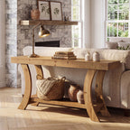 63 Inch Solid Wood Console Table with Shelf, Arched Farmhouse Entryway and Sofa Table
