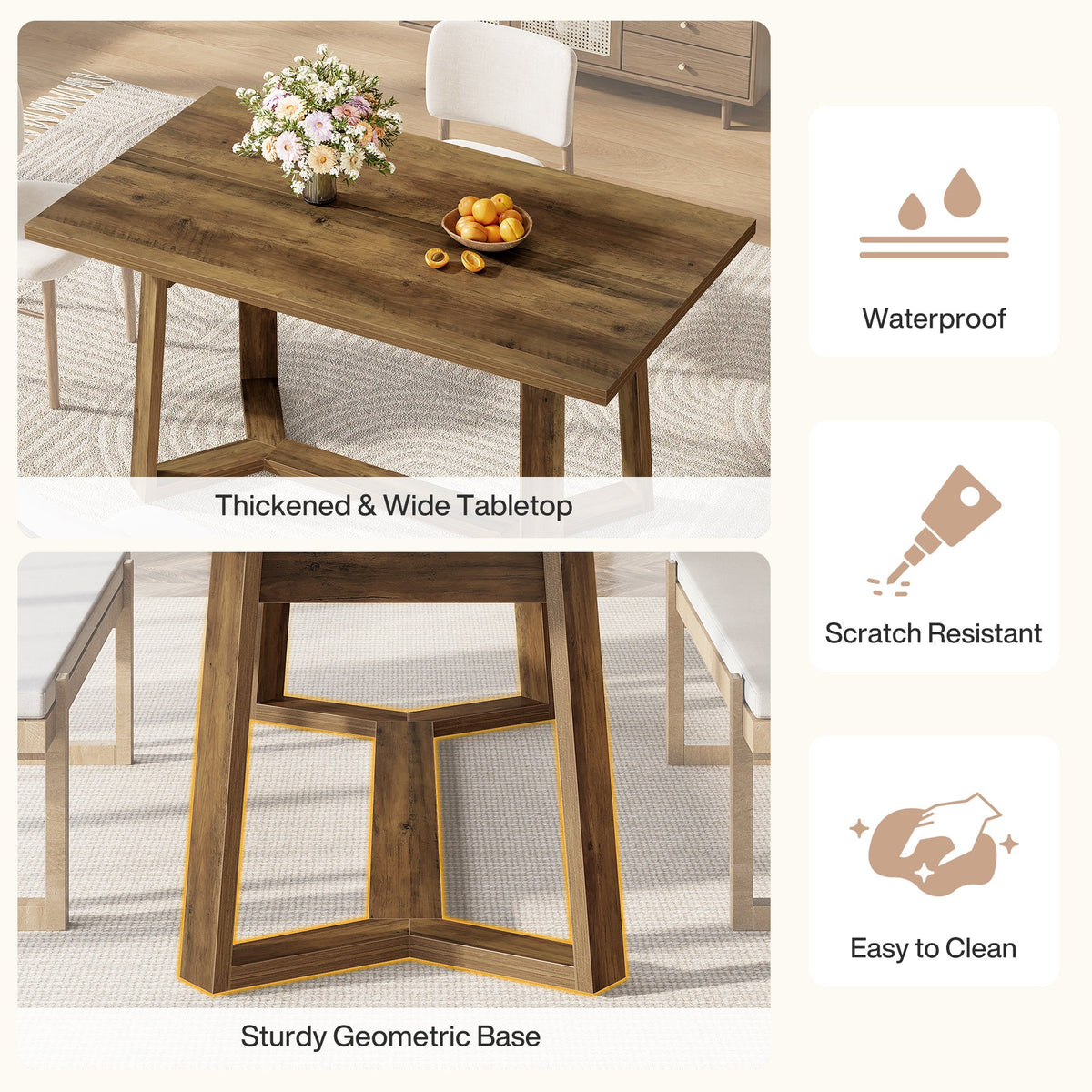 47-Inch Wood Dining Table with 250 lb Capacity, Farmhouse Rectangle Table for Kitchen