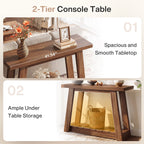 41.3-Inch 2-Tier Wood Console Table, Narrow Entryway Storage Sofa Table with Open Shelves for Living Room and Hallway