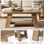 47" Rustic Farmhouse Coffee Table - 2-Tier Rectangular Storage Center Table for Living Room