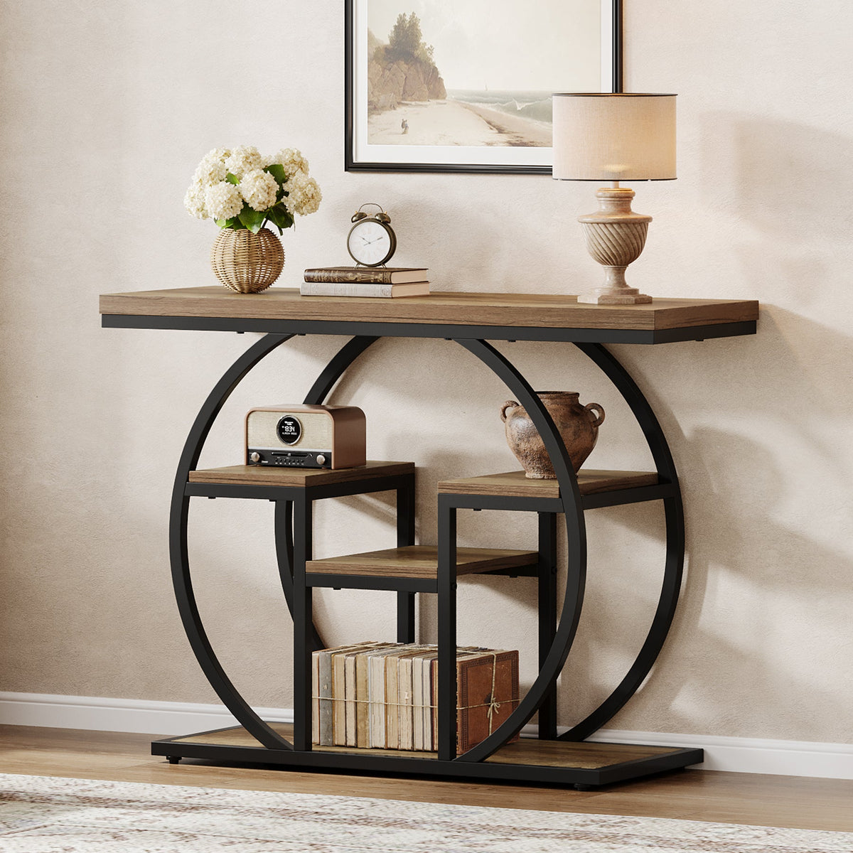 41 Inch Industrial Console Table with Storage, 4 Tier Narrow Sofa Table for Entryway Living Room