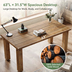 63-Inch Solid Wood Executive Desk with Thick Top, Farmhouse Computer Desk for Home Office