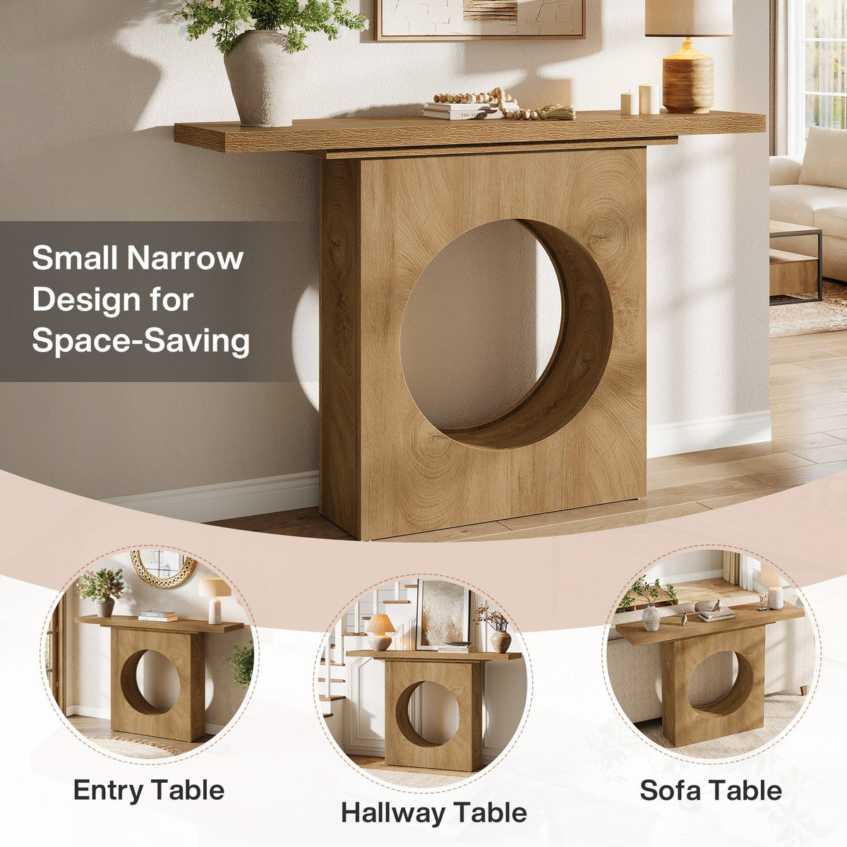 41.3-Inch Farmhouse Console Table, Narrow Entryway Table with Round Hole Design
