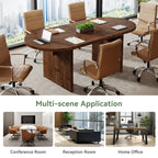63-Inch Solid Wood Conference Table for 4 to 6 People with Oval Tabletop, Farmhouse Meeting Seminar Table