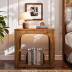 25.2-Inch Solid Wood End Table with Arched Design and Bottom Shelf, 2-Tier Farmhouse Side Table for Living Room