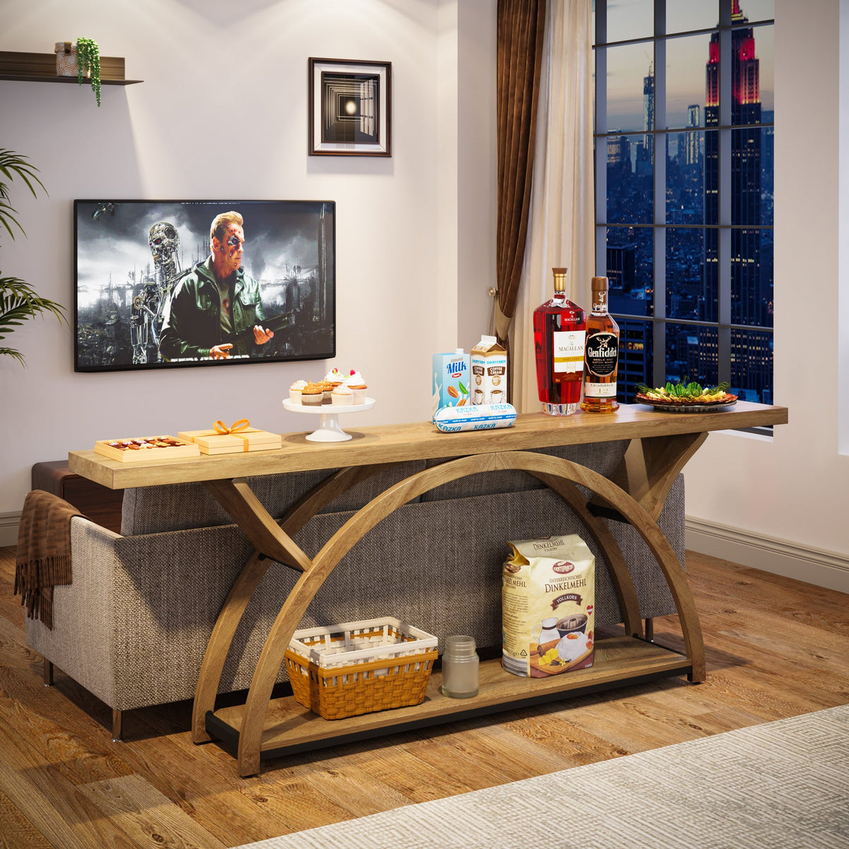 70.87-Inch Rustic Console Table with Storage Shelf, Narrow Sofa Table for Entryway and Hallway