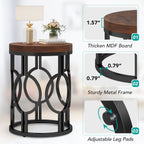 Round End Table, Industrial Side Table with Metal Hollow Frame #Colour_Rustic Brown