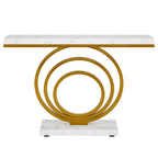 41.3-Inch Gold Console Table, Narrow Entryway Table with Faux Marble Veneer Top and Geometric Metal Frame for Hallway