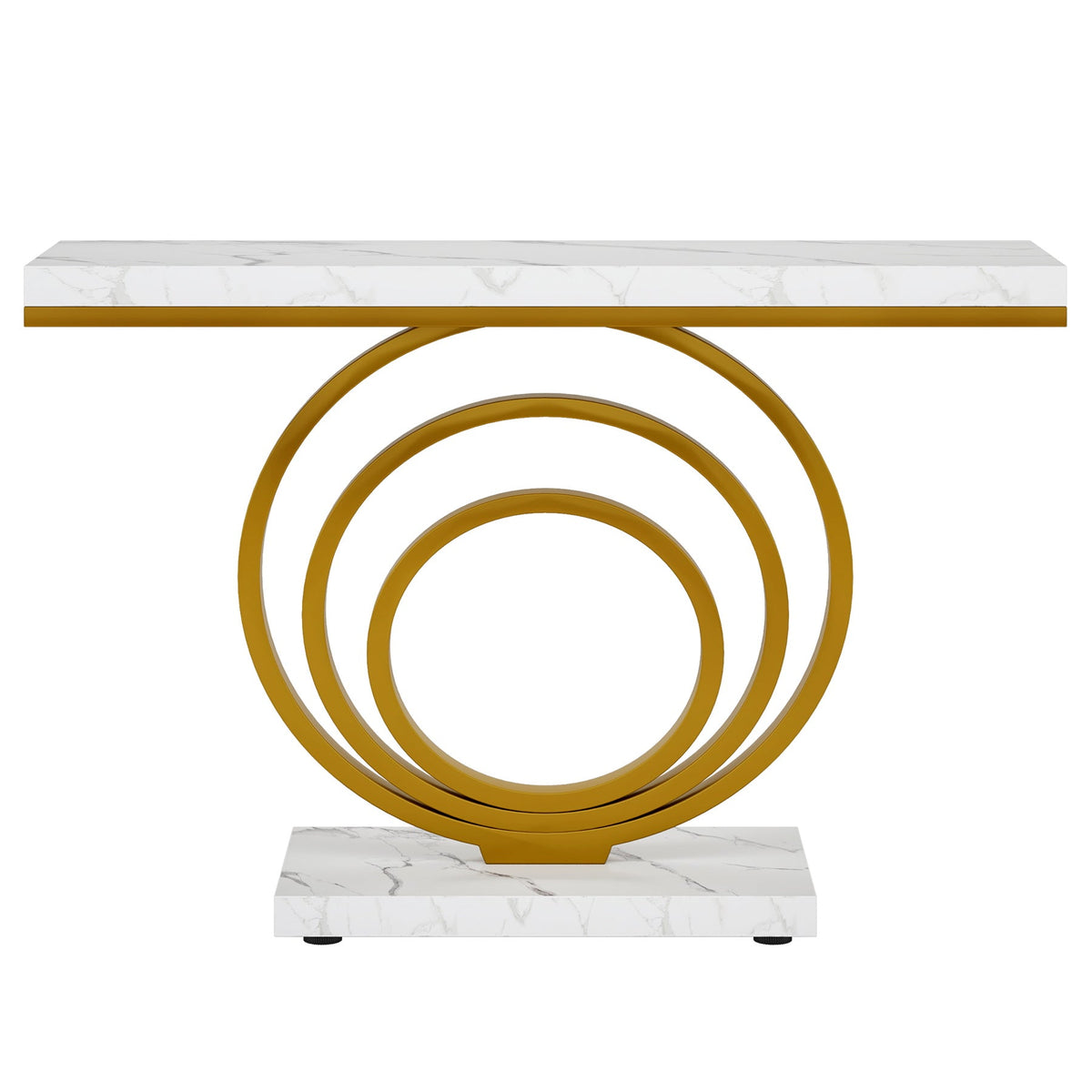 41.3-Inch Gold Console Table, Narrow Entryway Table with Faux Marble Veneer Top and Geometric Metal Frame for Hallway