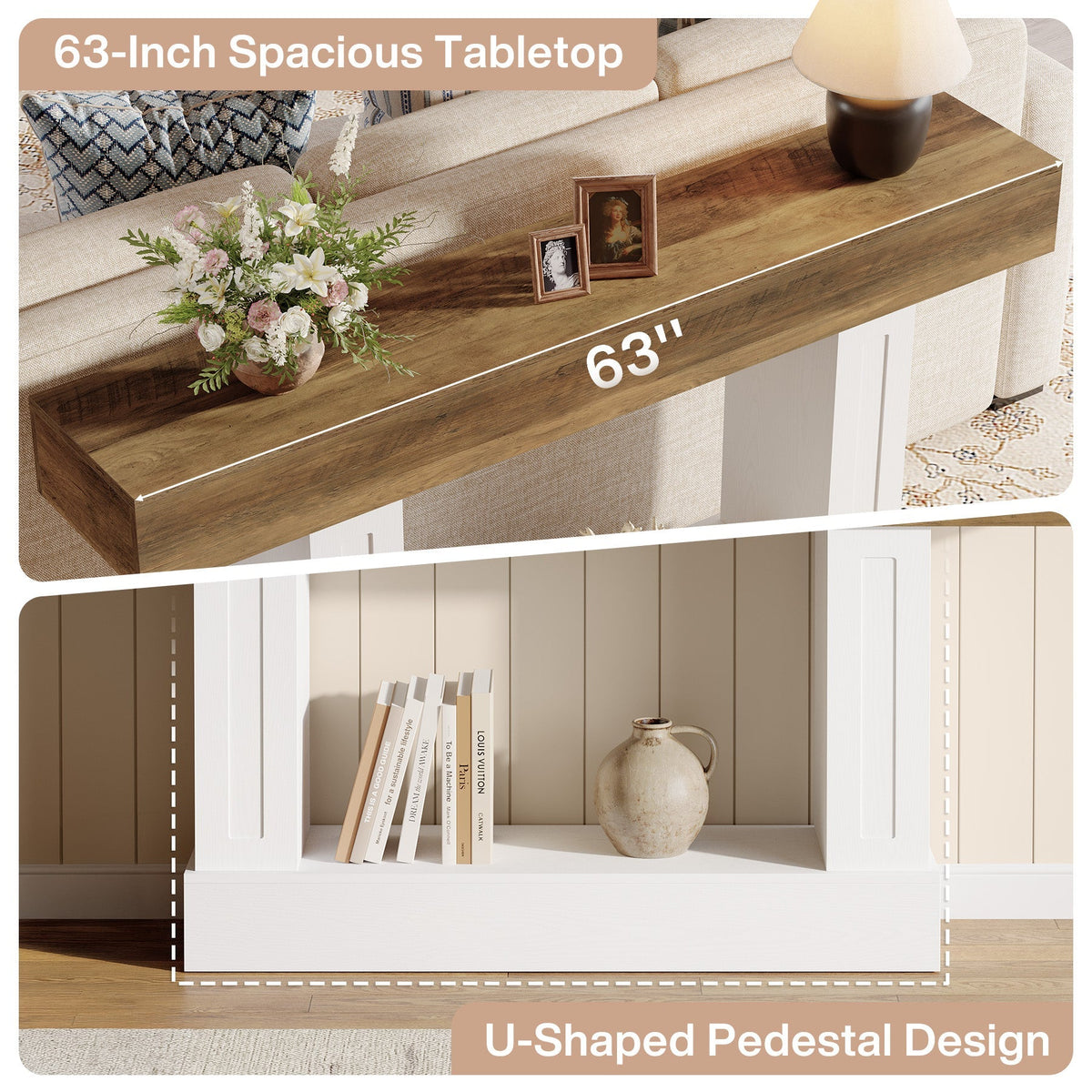 47.2-Inch Solid Wood Coffee Table with Rectangular Tabletop, Modern Center Table for Living Room