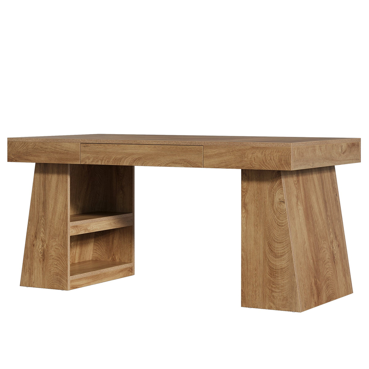 55 Inch Executive Desk with Drawer, Large Office Computer Desk with Storage Shelves for Home Office