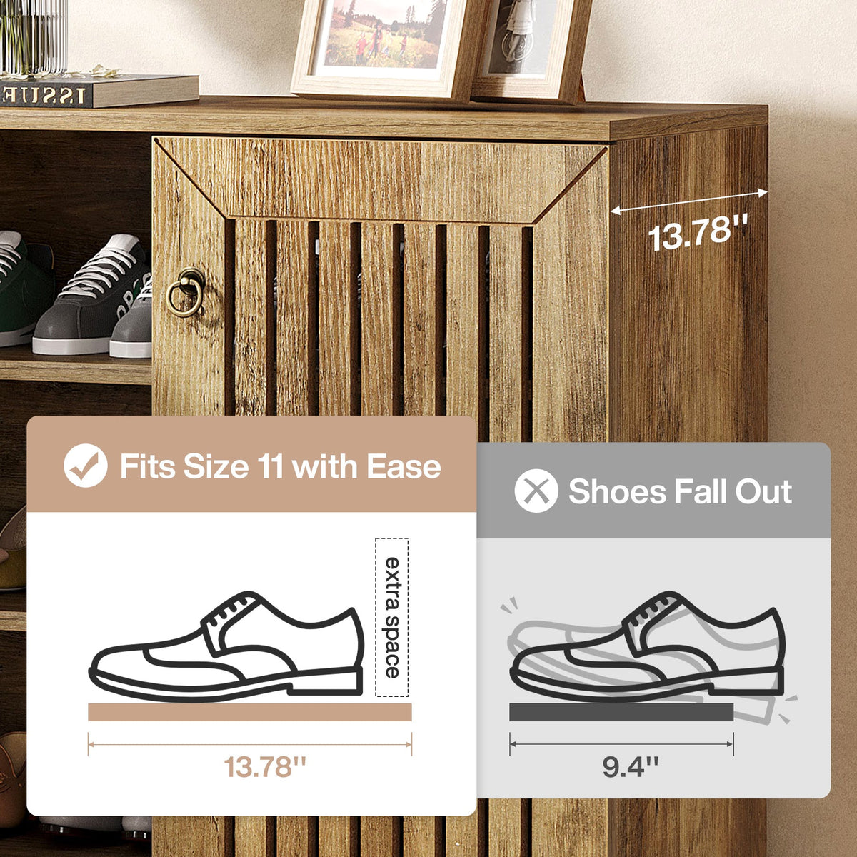 43.3-Inch Shoe Cabinet with 5-Tier Storage, Wooden Entryway Organizer for Up to 24 Pairs