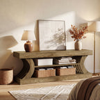 63-Inch Farmhouse TV Stand with 3-Tier Storage, Curved Media Console for Living Room