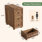 11.81 Inch Narrow Solid Wood Side Table with 3 Drawers, Slim Bedside Table for Bedroom