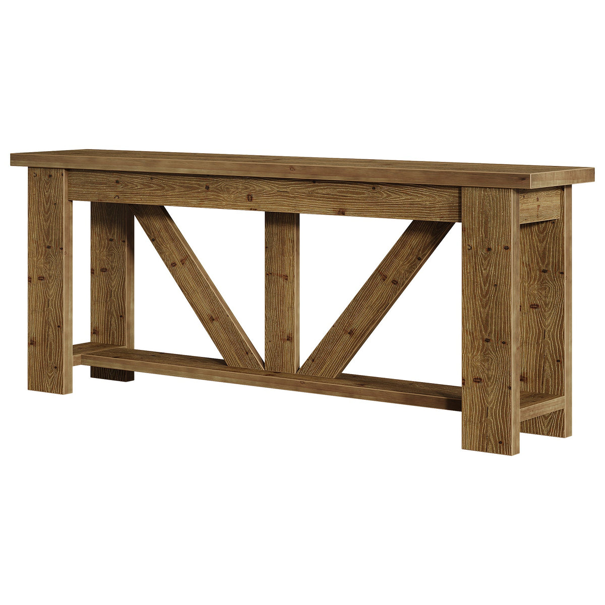 70.9-Inch Solid Wood Console Table with Triangular Base, 2-Tier Sofa Table for Hallway