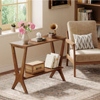 23.62-Inch Narrow End Table, 2-Tier Solid Wood Side Table with Storage Shelves for Living Room