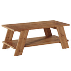 47-Inch Solid Wood Coffee Table with 2-Tier Storage, Farmhouse Rectangle Centre Table for Living Room