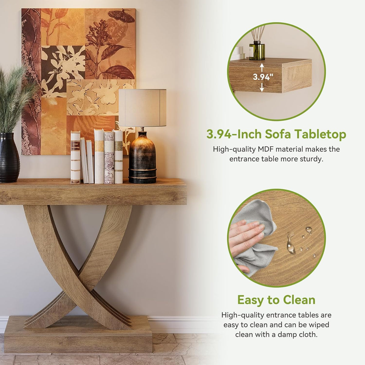 43.3-Inch Narrow Console Table with X-Frame Base, Farmhouse Hallway Table in Brown