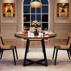 31.5-Inch Round Dining Table for 2, Compact Kitchen Table with Geometric Metal Base#Colour_Rustic Brown