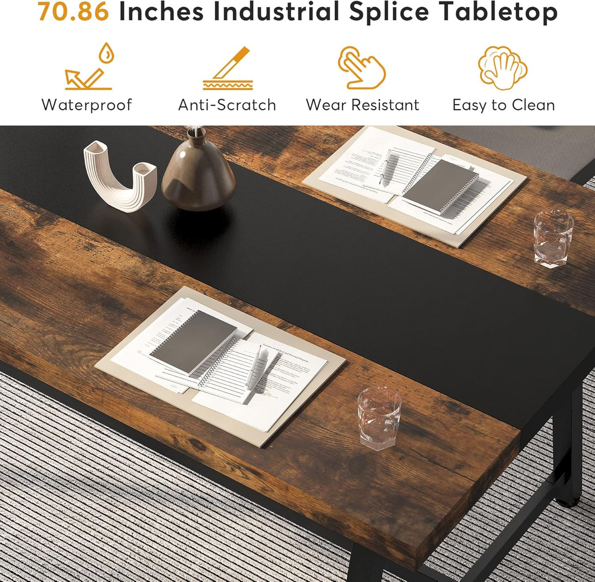 70.9-Inch Conference Table for 6 with Thick Top, Industrial Meeting Table for Office