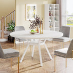 47 Inch Round Dining Table, Modern White Kitchen Table for 6-8 People with Metal Legs for Dining Room