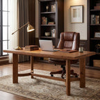 63-Inch Solid Wood Executive Desk, Farmhouse Work Table for Home Office and Meetings