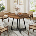 31.5-Inch Round Dining Table for 2, Compact Kitchen Table with Geometric Metal Base#Colour_Rustic Brown