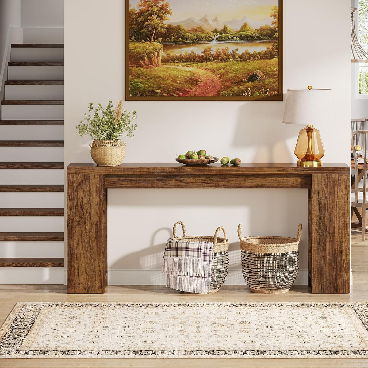 63" Rustic Farmhouse Console Table - Entryway & Sofa Table with Storage